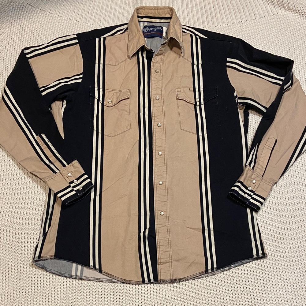 Vintage Wrangler Tan and Black Striped Western Shirt